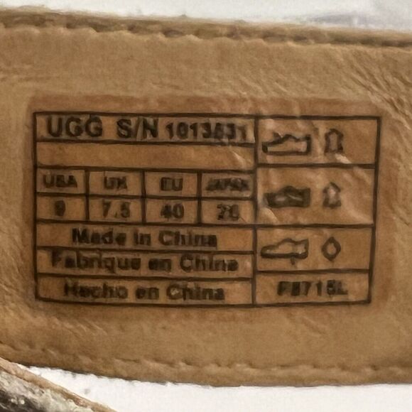 UGG Womens Size 9 Char Leather Ankle Strap Kitten Wedges in Gold - Picture 8 of 8